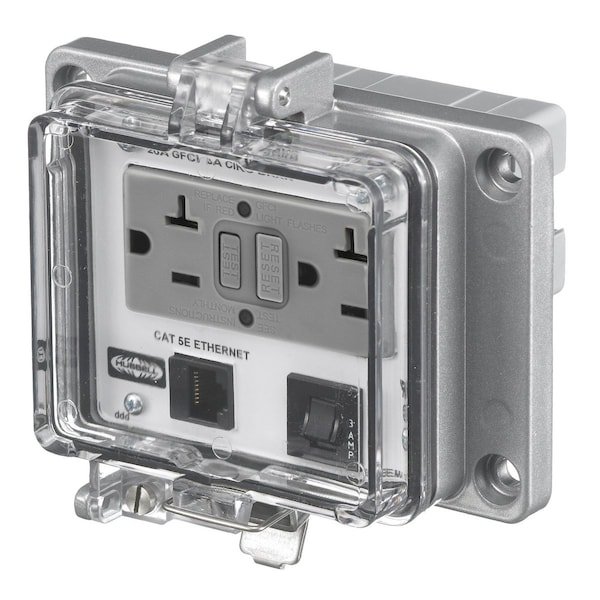Signal And Control, Panel Safe, 1) 15A 125V GFCI, 1) Cat5E, 1) DB9, With 3A Circuit Breaker